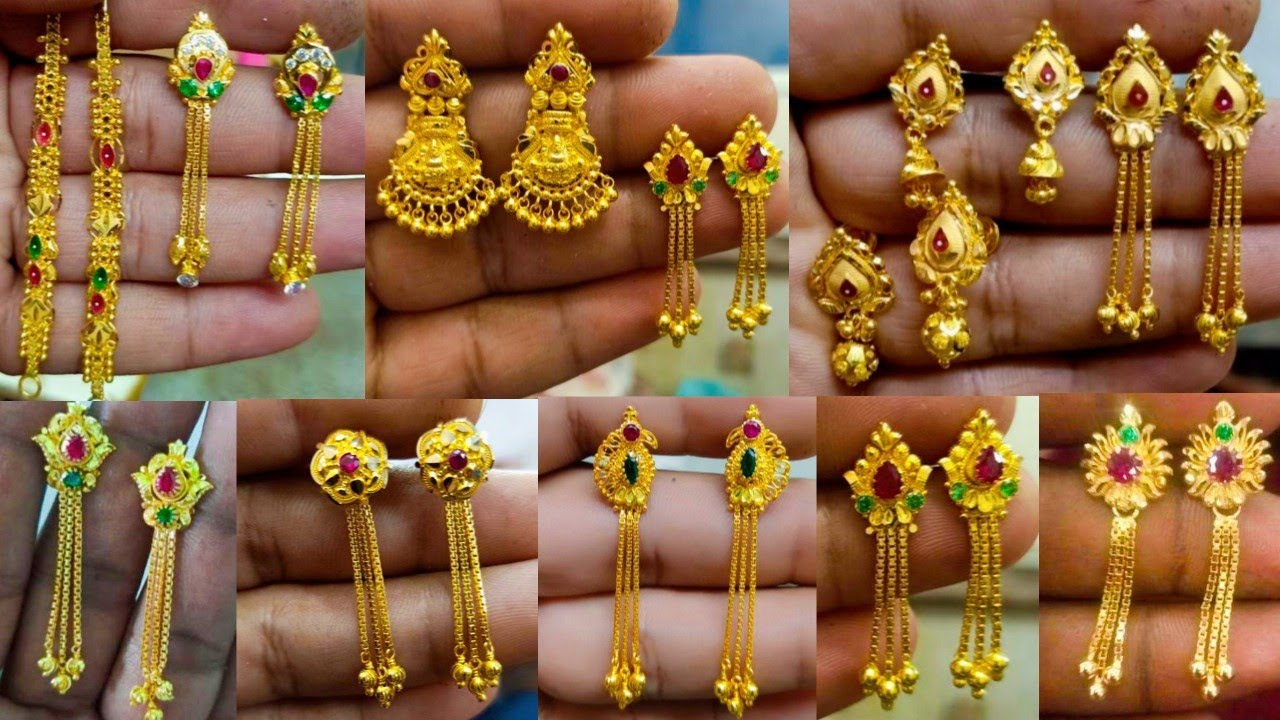 Gold Below 4grams simple earrings collection | jalar designs