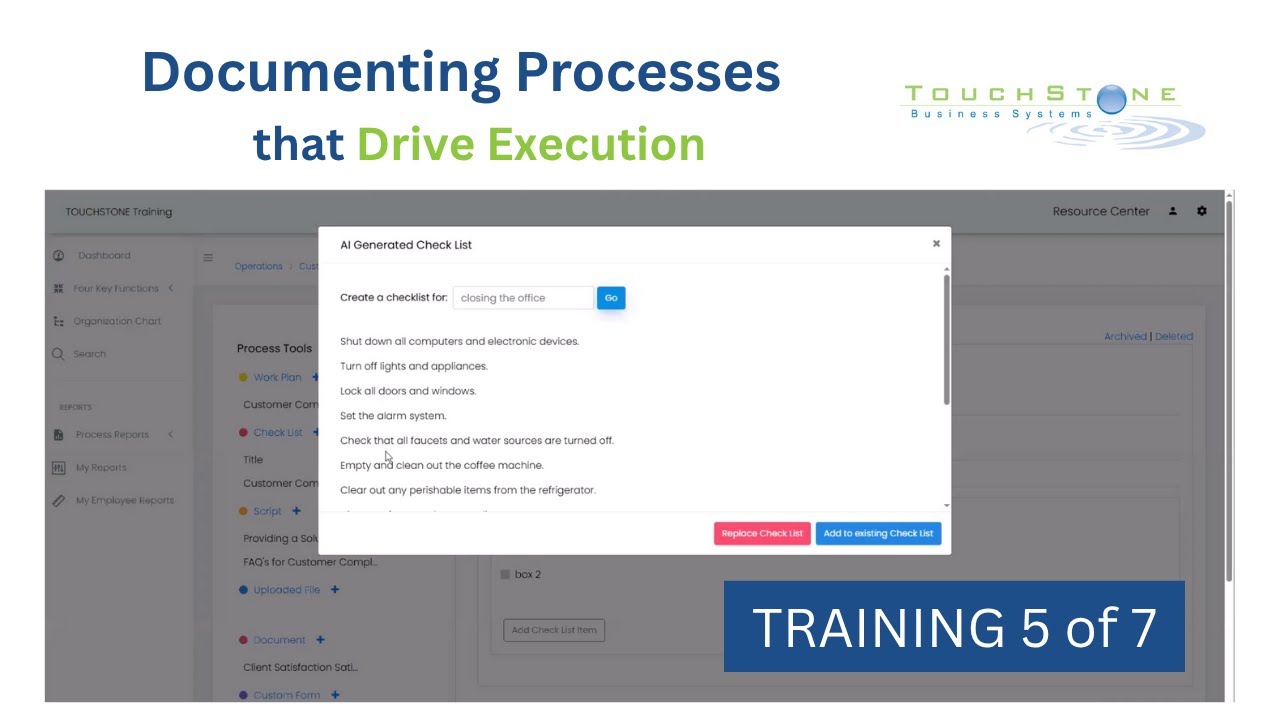 Business Systemization - TouchStone Training #5: Processes that Drive Execution