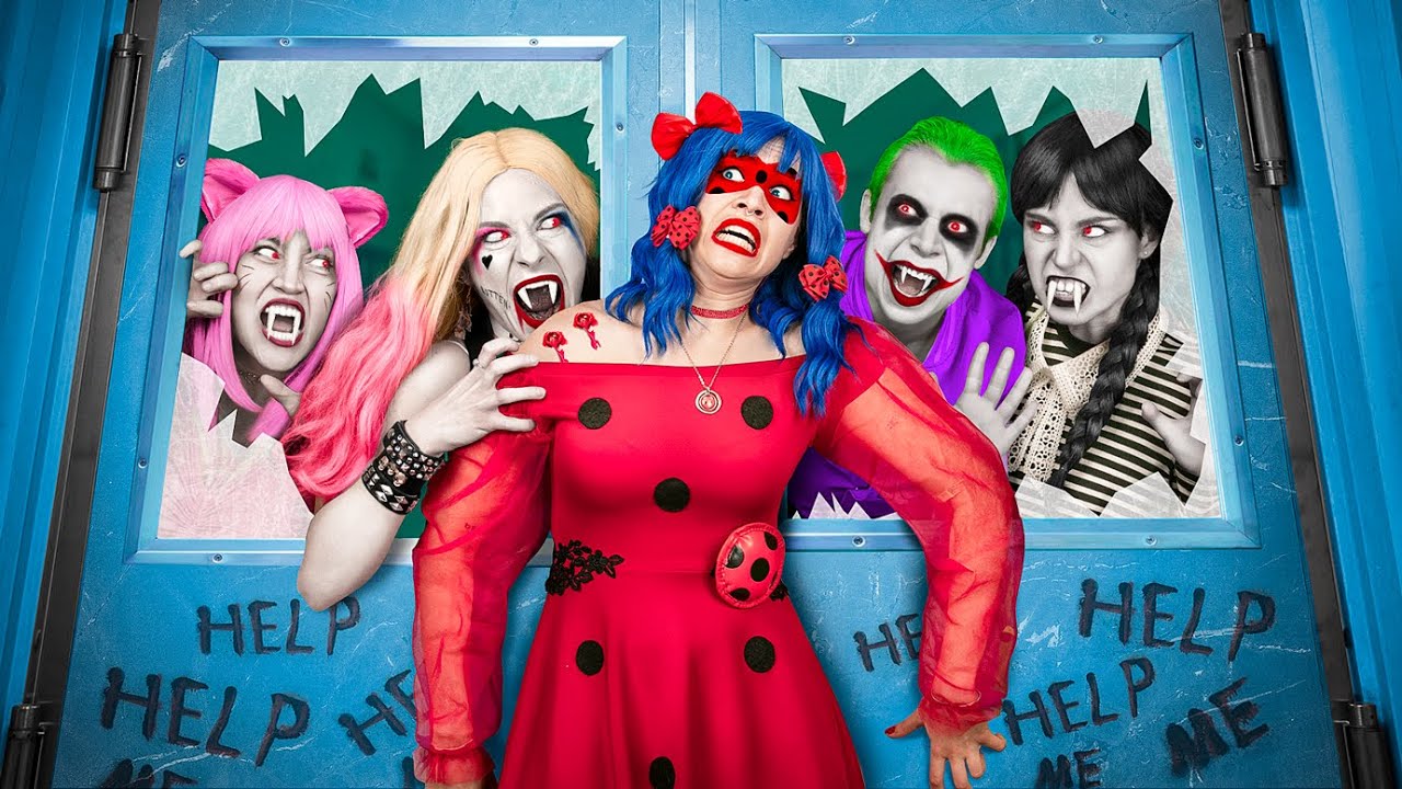 Vampire Apocalypse in Superhero School / Harley Quinn Vs Hello Kitty Vs LadyBug/ Part 2