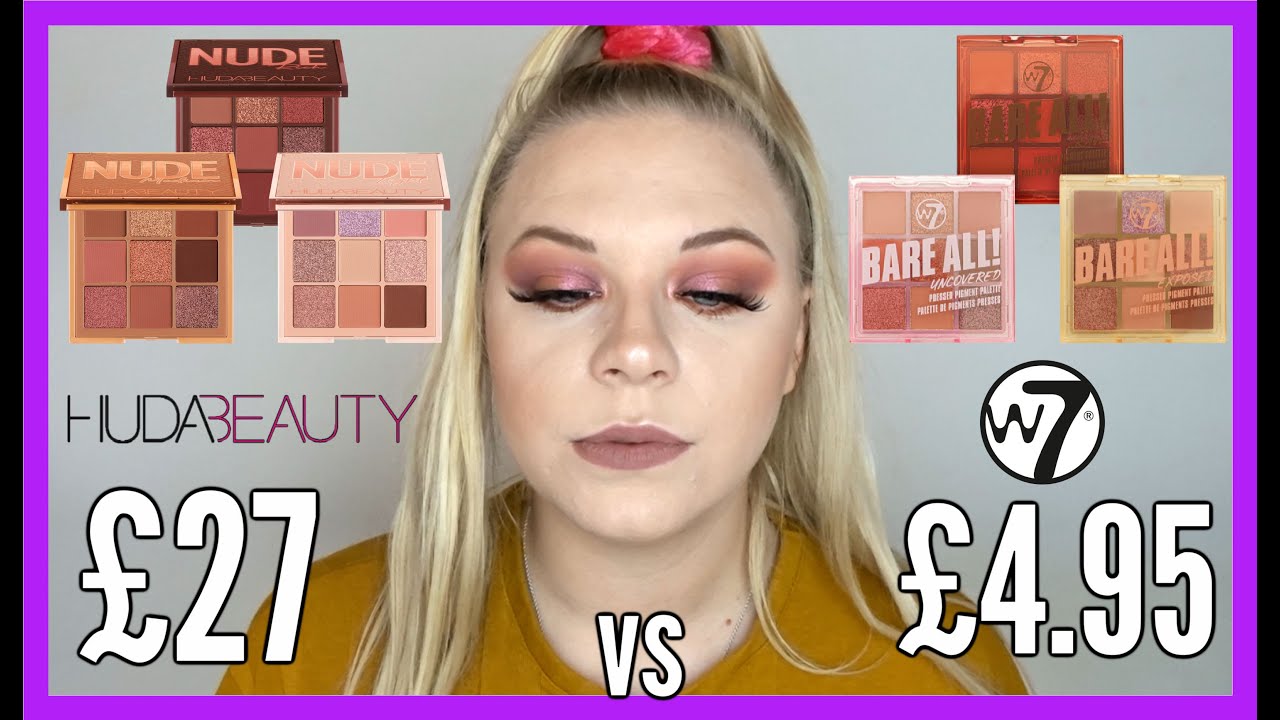 *DUPE??* HUDA BEAUTY NUDE PALETTES VS W7 BARE ALL PALETTES | makeupwithalixkate