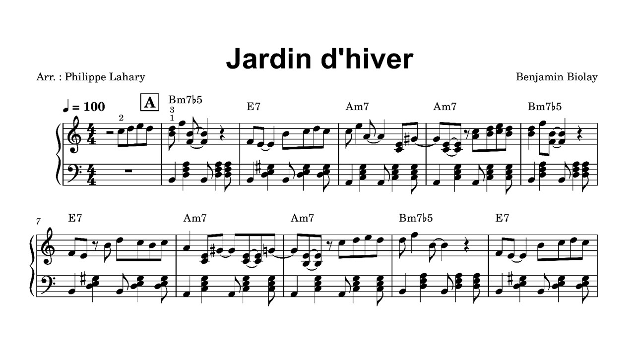 Jardin d'Hiver - Sheet music piano solo (B. Biolay-Henri Salvador)