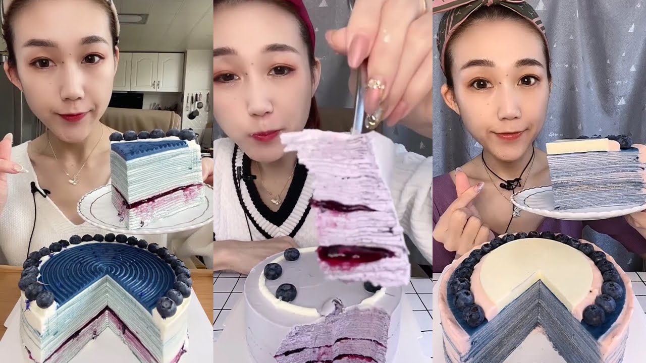 [CREPE ASMR] blueberry crepe cake | eating show