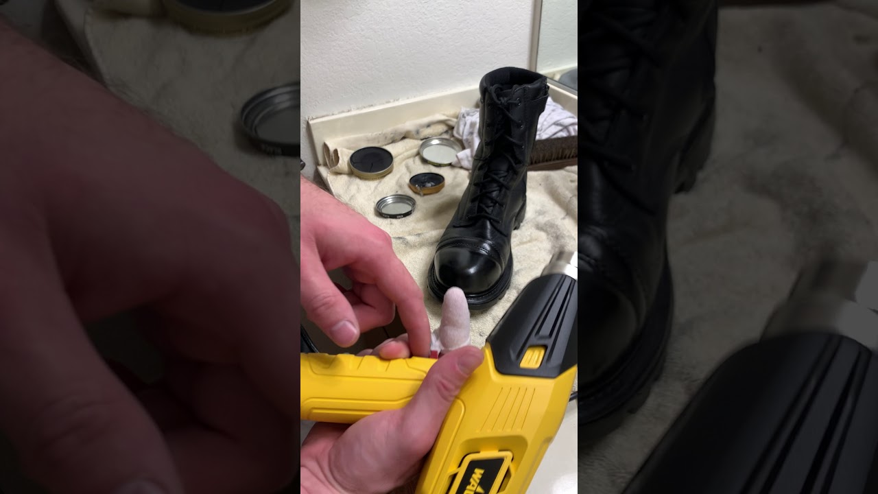 Boot polish using heatgun and Lincoln Wax