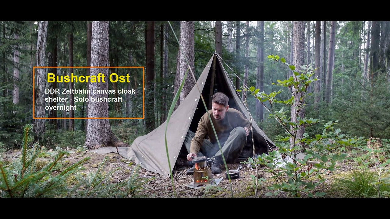 DDR Zeltbahn canvas cloak shelter - Solo bushcraft overnight -ASMR-