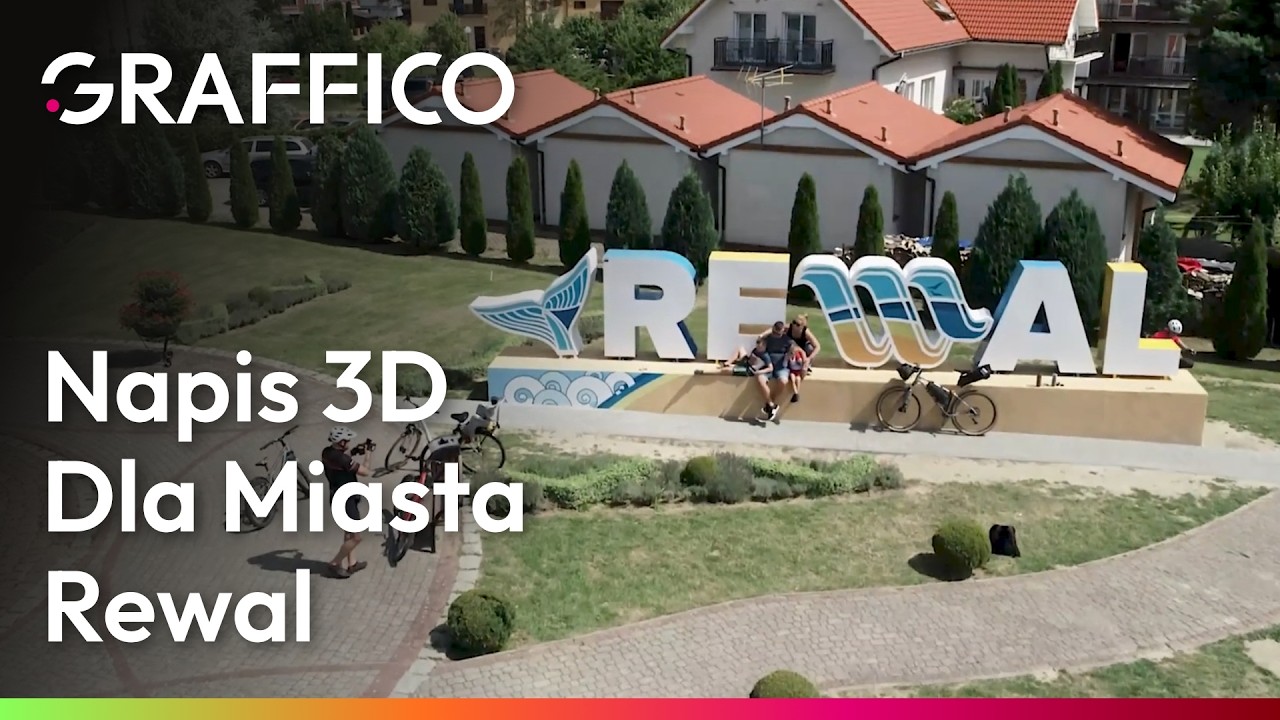 Napisy przestrzenne z nazwą miasta Rewal - Graffico