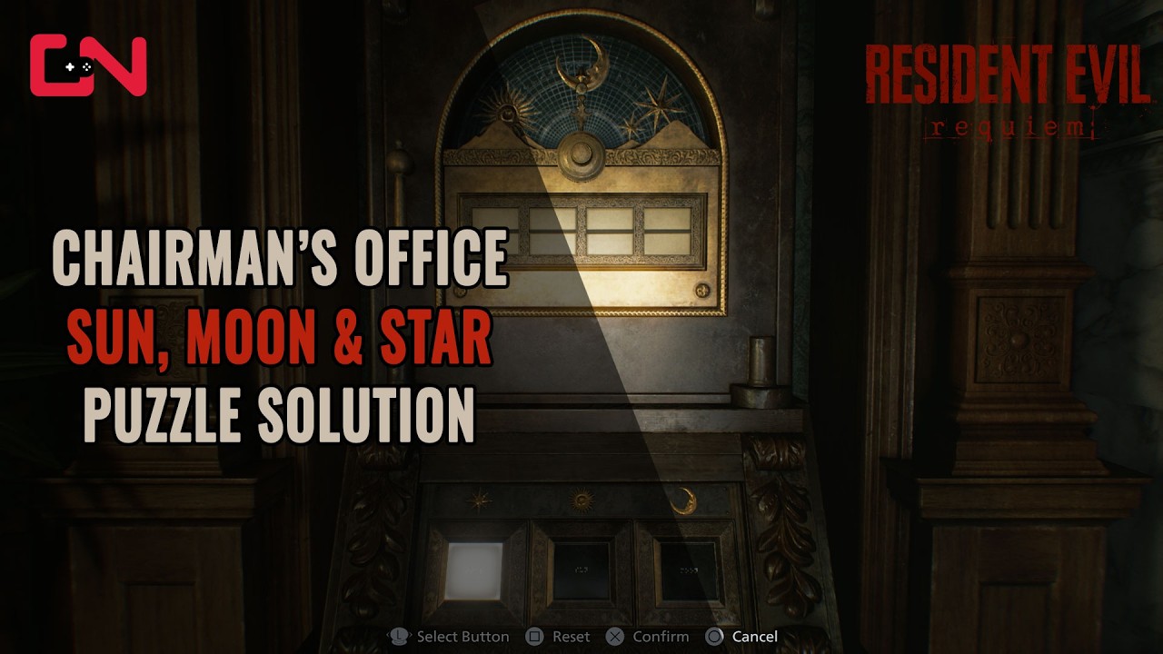 Resident Evil Requiem Chairman's Office Puzzle Solution - Moon, Star and Sun Puzzle
