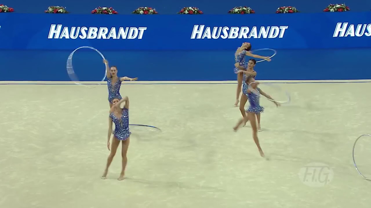 Azerbaijan Rhythmic Gymnastics Group performing at the Pesaro Worlds