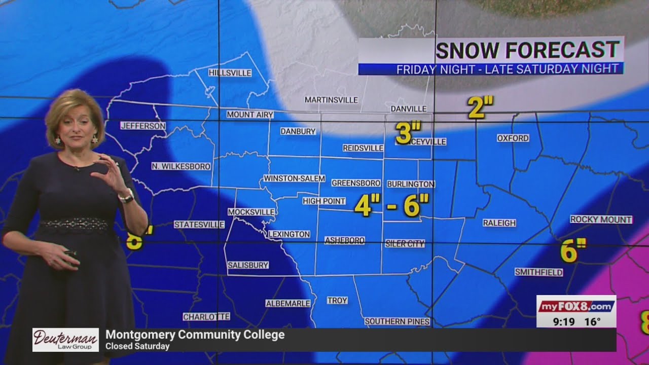 Snow raining down in a frigid Piedmont Triad