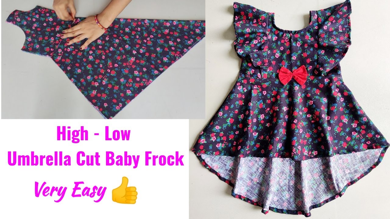 High Low Umbrella Cut Baby Frock Cutting and stitching step by step | Baby Frock Cutting stitching