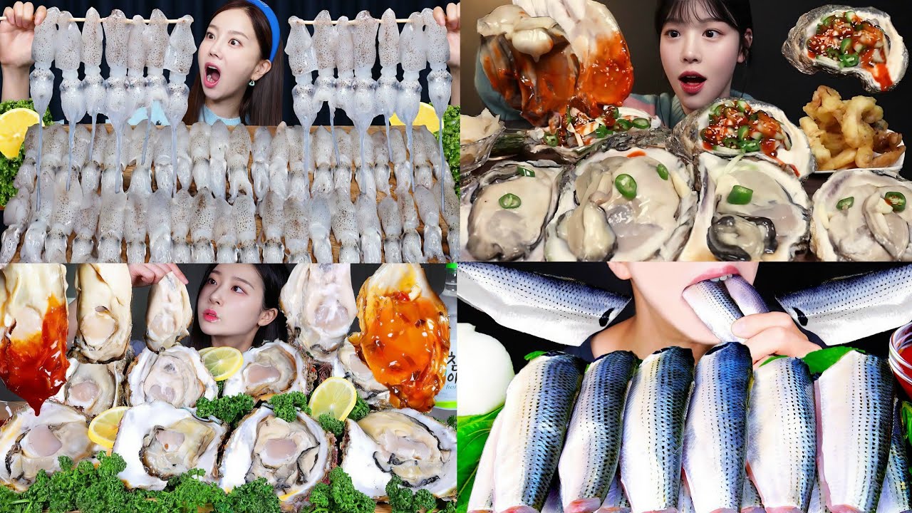 ASMR RAW SEAFOOD MUKBANG COMPILATION RAW OYSTERS MUKBANG THAI RAW SALMON SASHIMI MUKBANG
