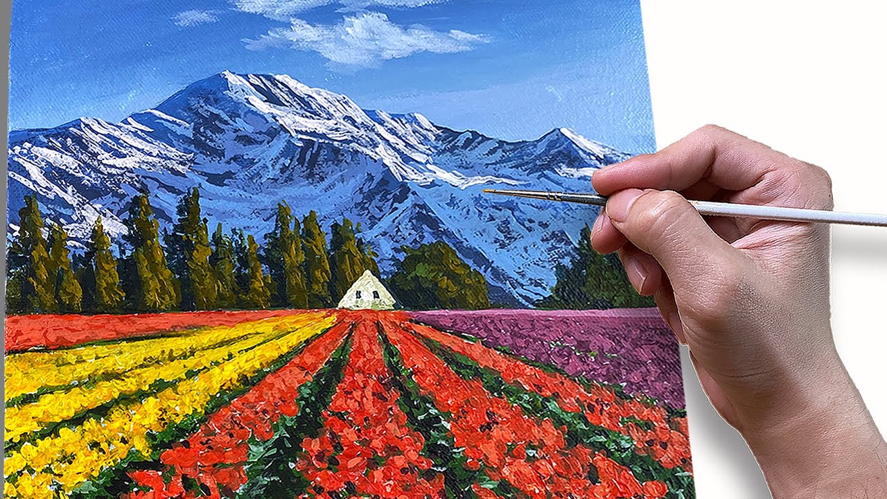 Garden Field Landscape / Acrylic Painting / Correa Art
