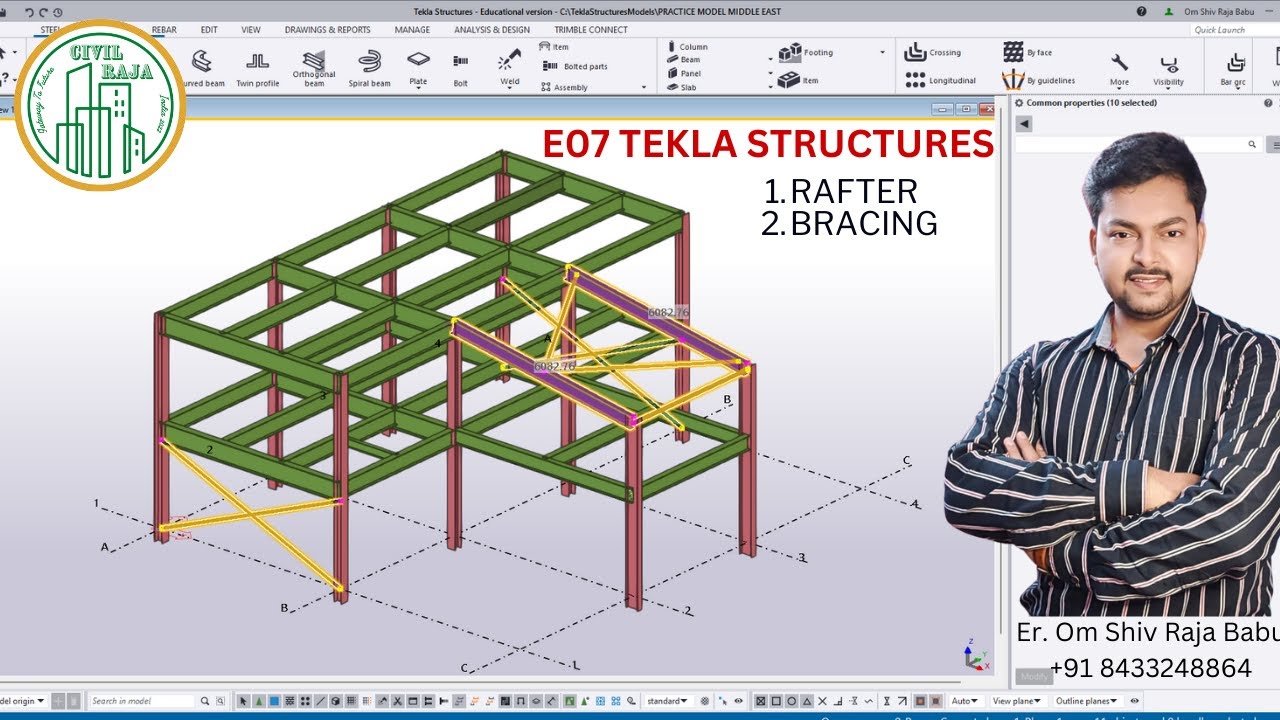 Rafters and Bracings in Tekla Structures | Learn Steel Detailing in Tekla Structures in Hindi