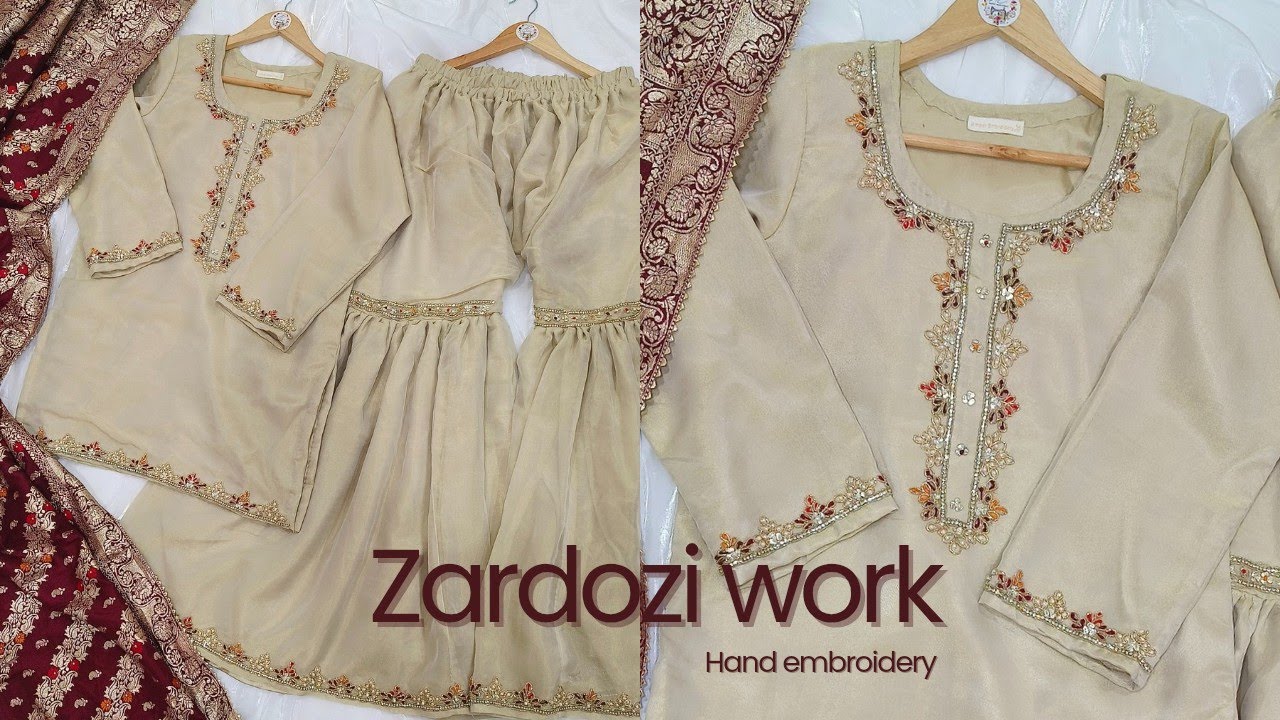 Zardosi Work Suit Design✨💫 (Garara Outfit ) Marun And Golden 🤌🏻✨❤️Hand Embroidery Needle Work