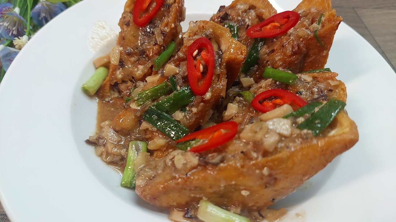Món Chay_ Đậu Hủ Nhồi Nấm Chiên Giòn Kèm Sốt Hao Cơm