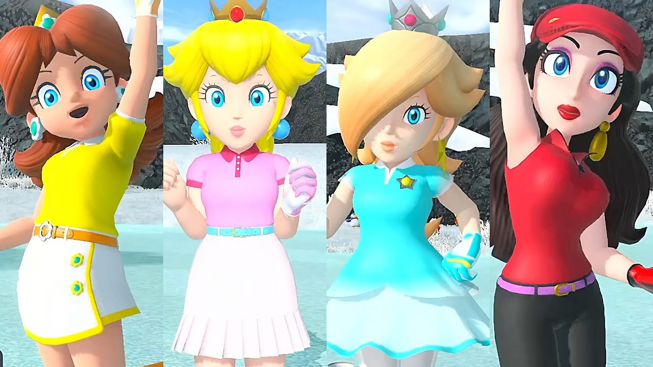 Mario Golf Super Rush Daisy vs Peach vs Rosalina vs Pauline in Blustery Basin