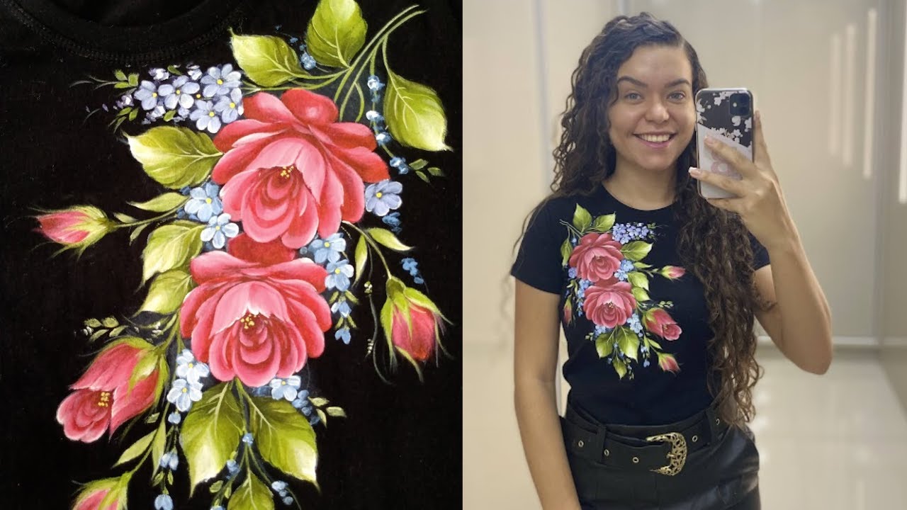 COMO PINTAR ROSAS EM BLUSA PRETA