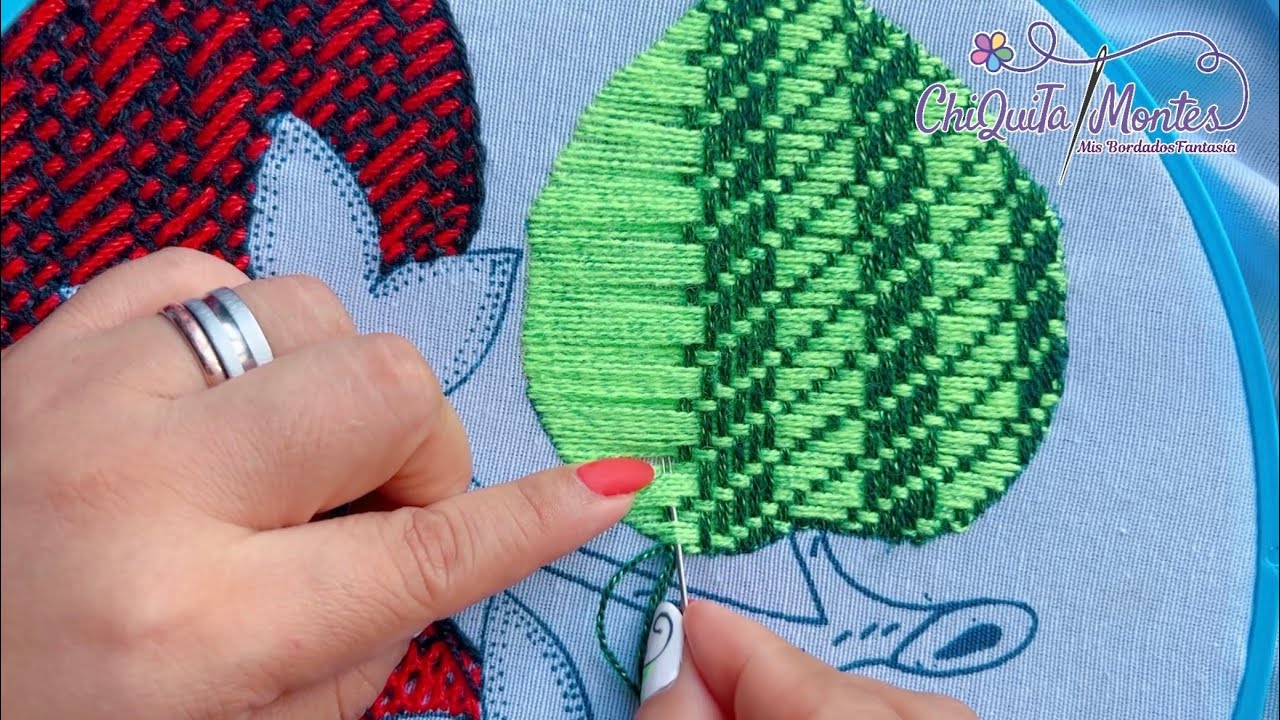 Bordado Fantasía Hoja 99 / Hand Embroidery Leaf 🍃 with Fantasy Stitch