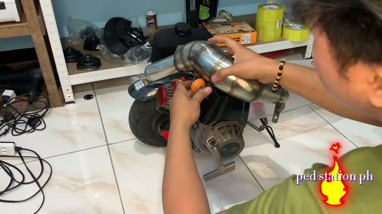 New stainless(thai concept🇹🇭) pipe for 71cc stand up scooter installation and tutorial