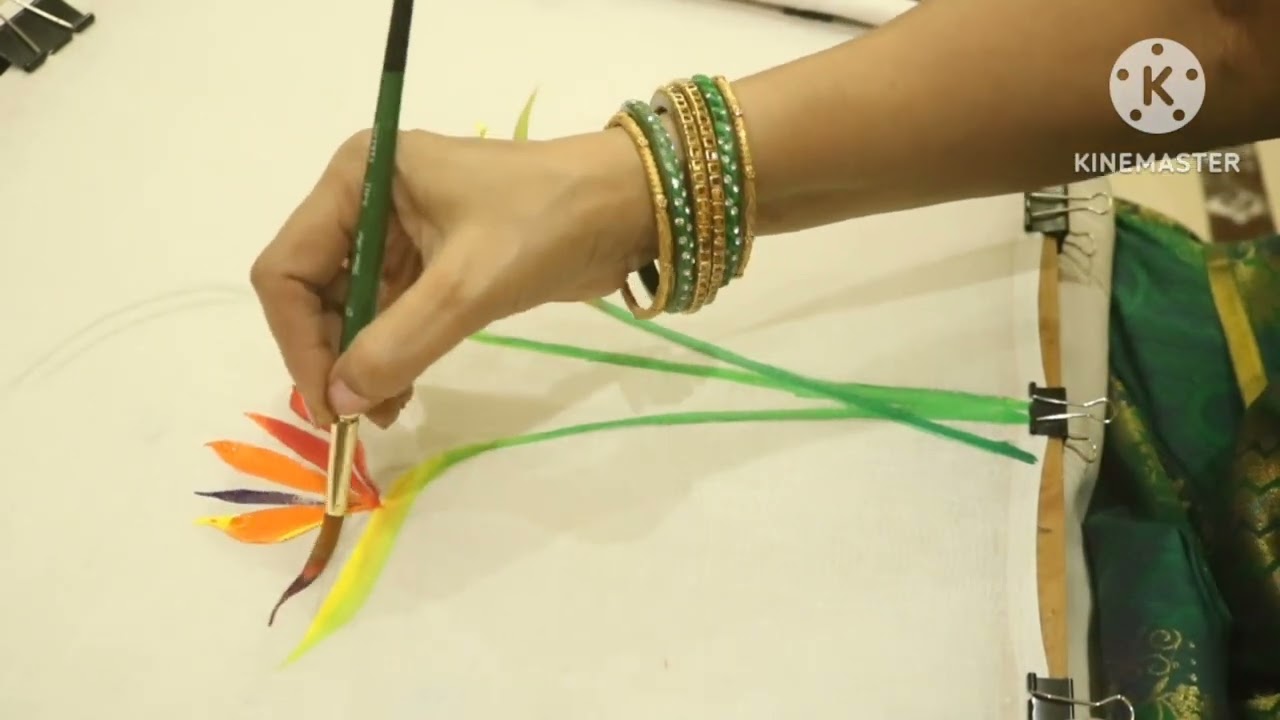 Paint Bird of Paradise flowers within 10 mnts on Tops/sarees || Fabric painting-86|| JLPraphulla