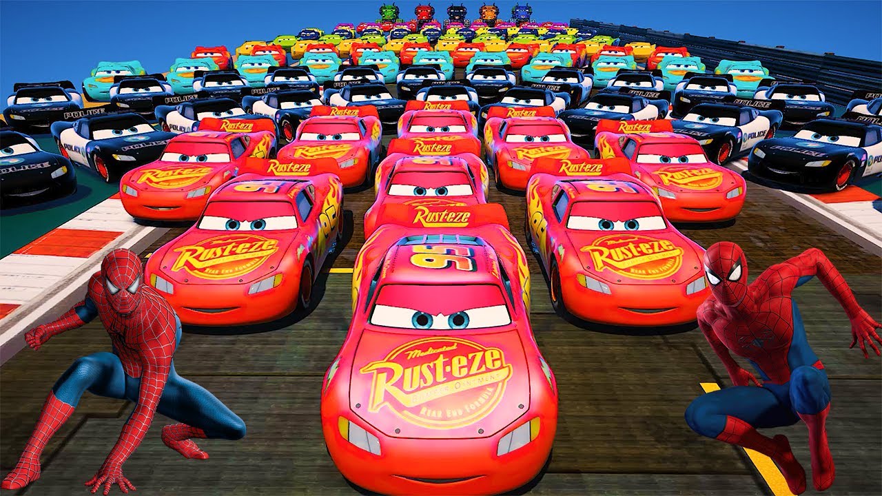 GTA 5 SPIDERMAN Cars Challenge Lightning & Monster McQueen Jackson Storm Miss Fritter & Friends Cars