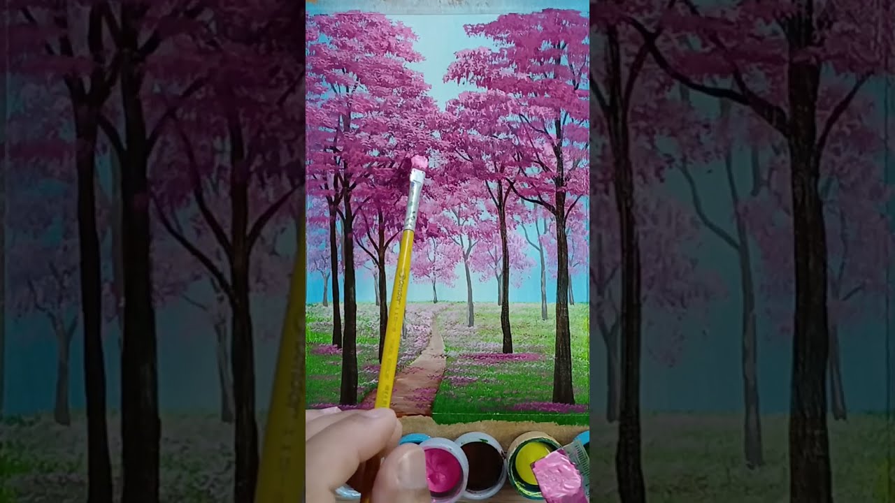 Como Pintar Caminho de &Aacute;rvore Rosa com tinta acr&iacute;lica 