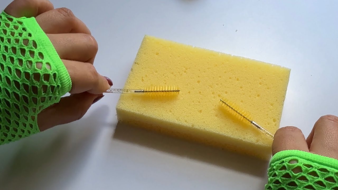 Yellow Crunchy Sponge!🧽 Scratching and Brushing ASMR with Capybara Brush(NO TALKING)