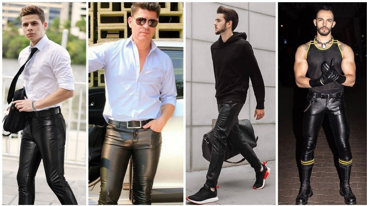 Smooth skinny shiny leather pants and jeans outfits for men & boys#2022