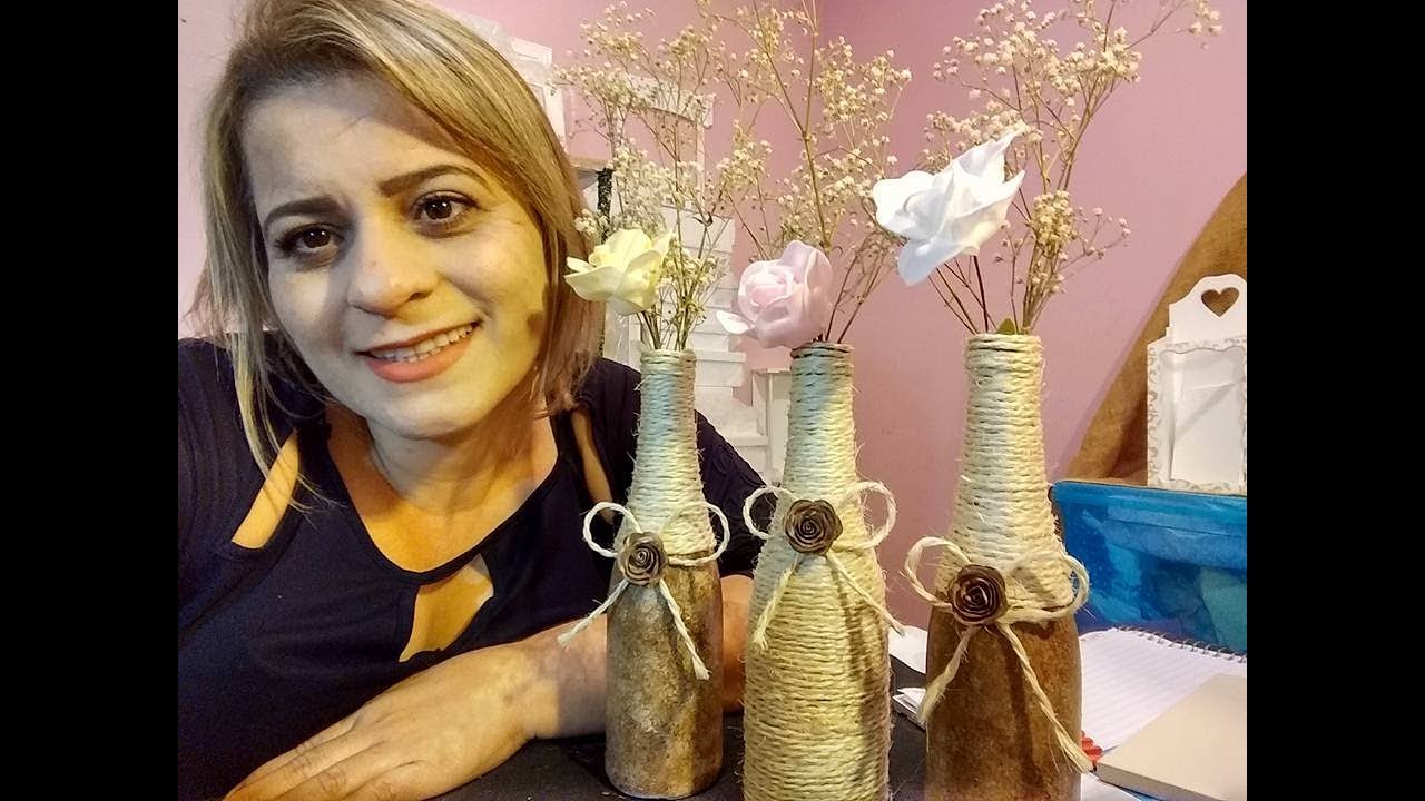 DIY garrafa com sisal  e pintura Ateliê Nilda  Araujo artesanato