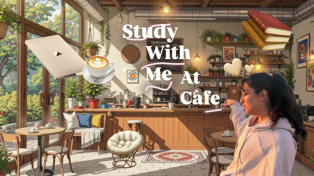 ✨2-HOUR STUDY WITH ME AT CAFE☕️ | Calm Piano Music |,non Background Noise | Pomodoro 50-10📚