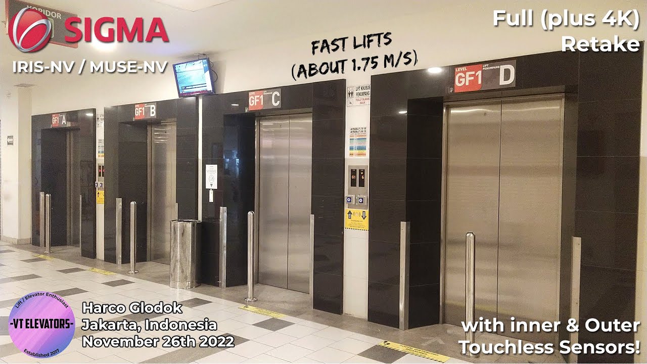 [4K] 2 FAST SIGMA Traction Passenger Lifts w/ Touchless Sensors - Harco Glodok, Jakarta