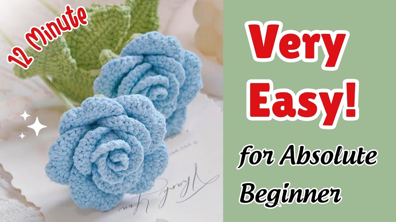 Crochet Blue Rose Flower for Valentine's Day | Absolute Beginner Crochet