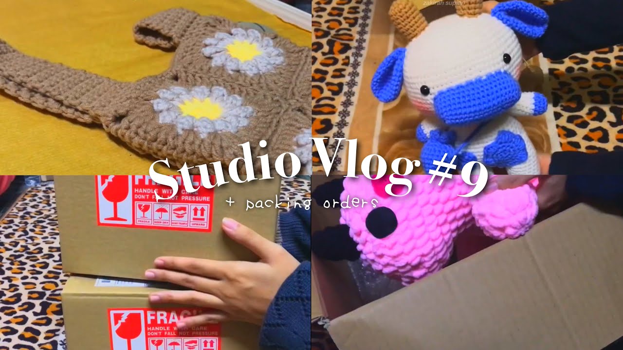 ♡ Studio Vlog 09 • pack crochet orders with me // asmr, Blueberrish Cow, Blackpink Dinosaur, Unicorn