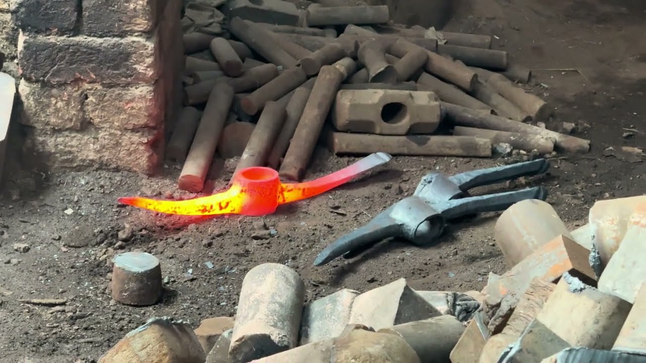 Fantastic Factory Process of Forging a Masterpiece Pickaxe from a Rusted Metal Bar