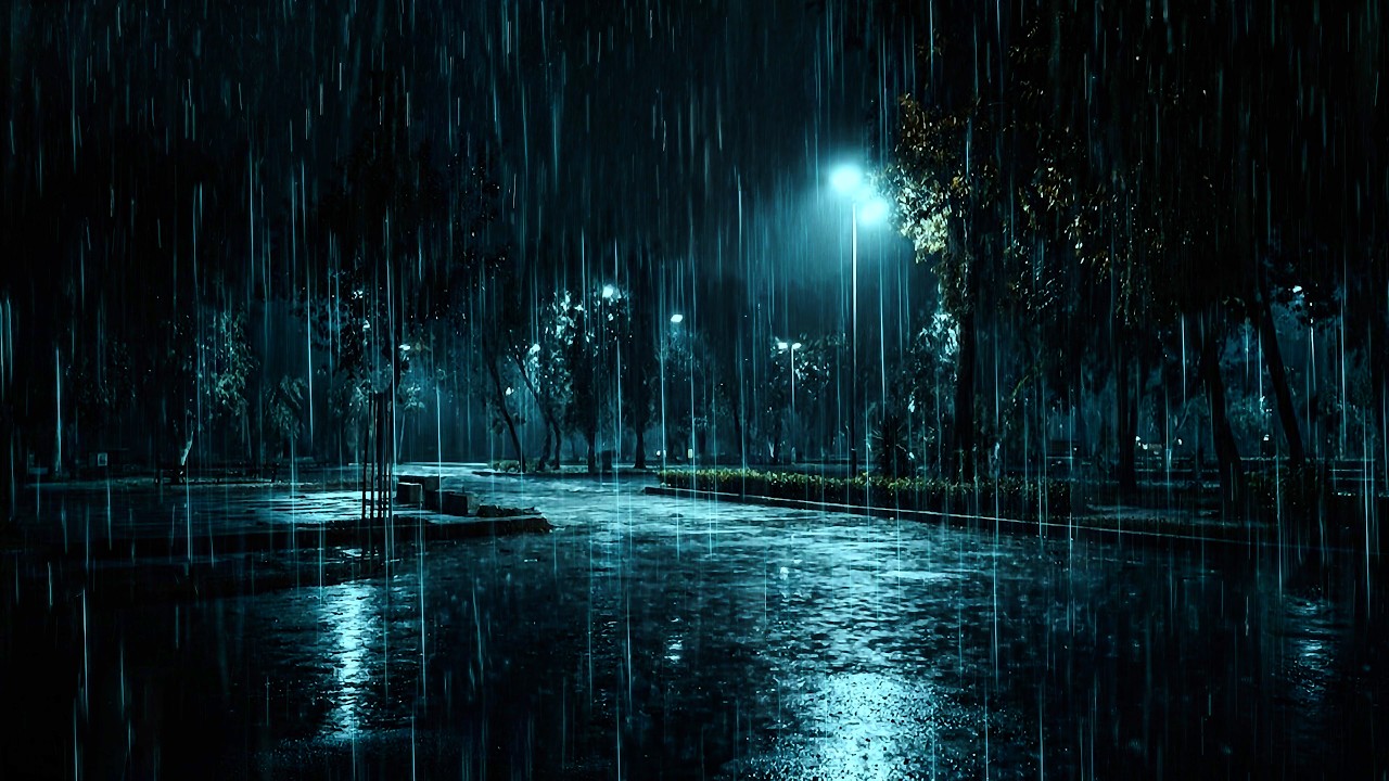 Cozy Atmosphere on a Rainy Night | Heavy Rain Falling in a Peaceful Park