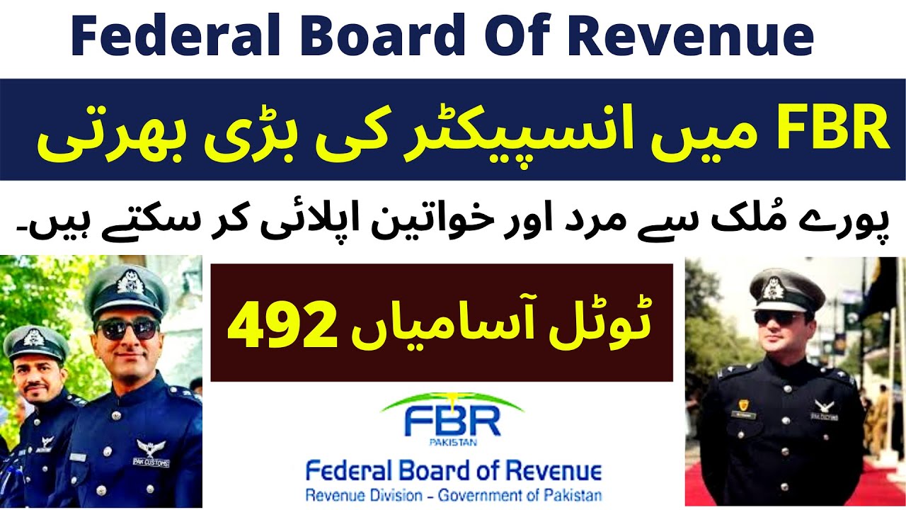 FBR Inspector inland revenue latest jobs 2021 Via FPSC | FBR latest inspector jobs 492