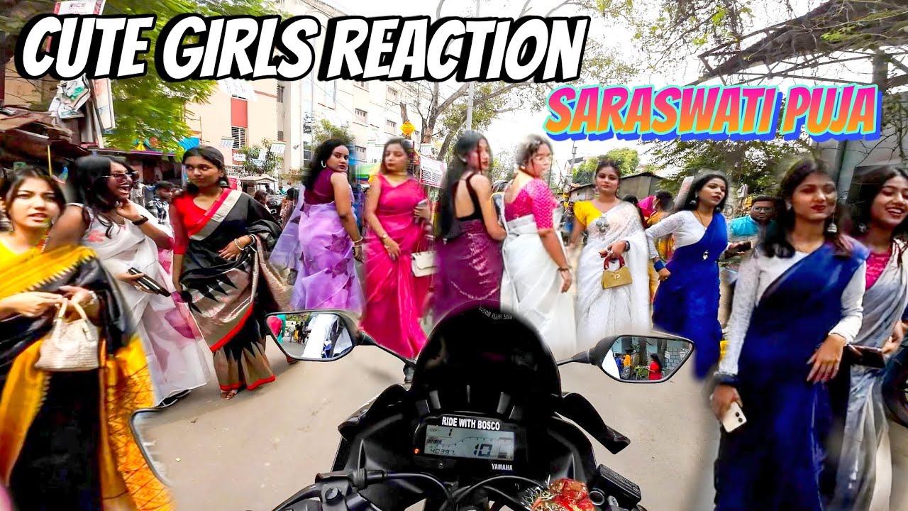 Cute girls Reaction on Saraswati puja 2024 #saraswatipuja @ride_with_bosco