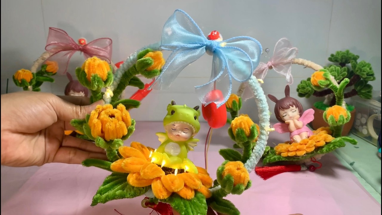 Hướng dẫn cách làm lồng đèn vòng hoa Hướng Dương bằng kẽm Nhung cho ngày tết trung thu