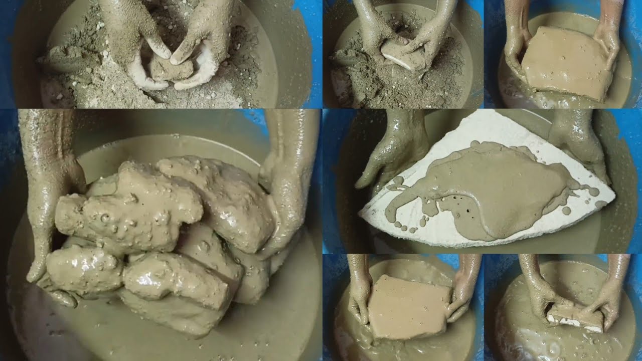 Multani Mitti(fuller's earth)Slabs Dipping+Soaking+Crumbling in💦& Paste Mixing/Playing ASMR #975
