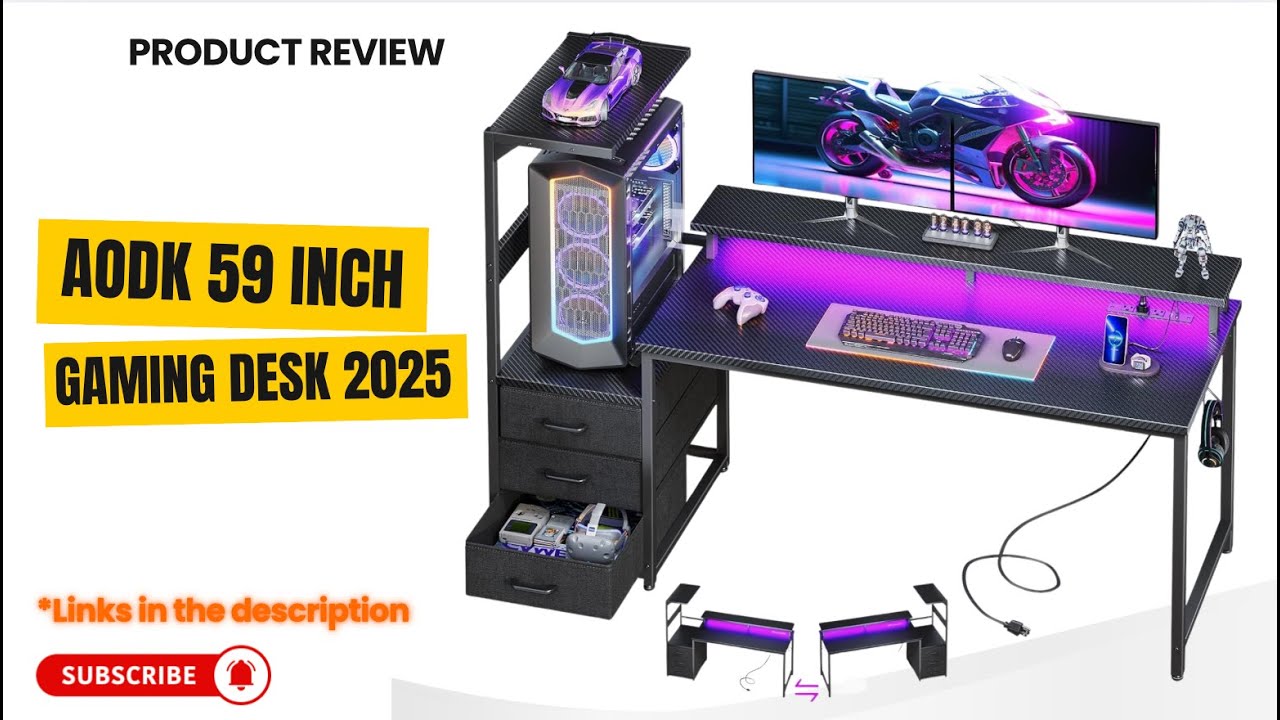 AODK 59 Inch Gaming Desk Review | LED Lights, USB Ports & Storage – Best Gaming Setup Upgrade 2025