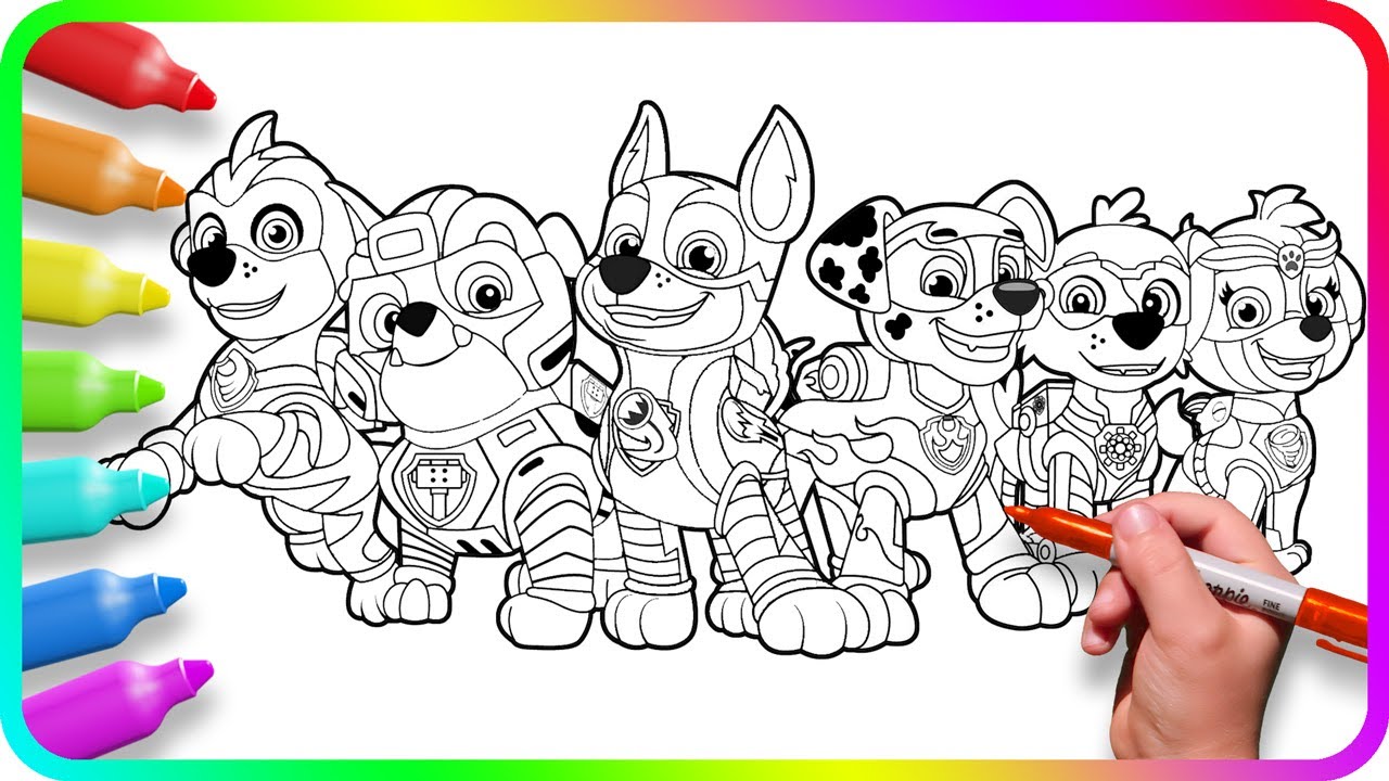 Coloring Pages PAW PATROL - MIGHTY PUPS. How to color Mighty Pups. Easy Drawing Tutorial Art