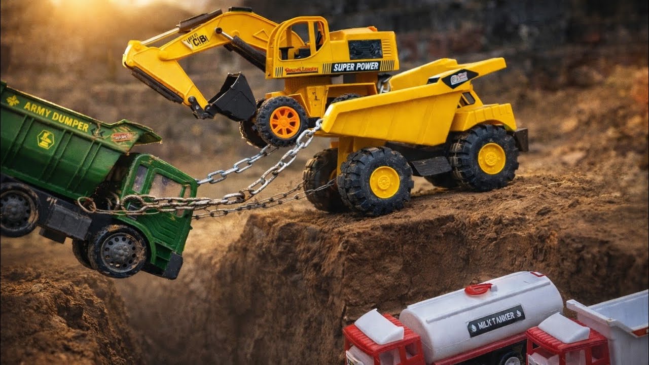 JCB Tractor Cartoon Video | Ashok Leyland And Dumper Accident Video | In A Deep Pit #jcb #tractor 