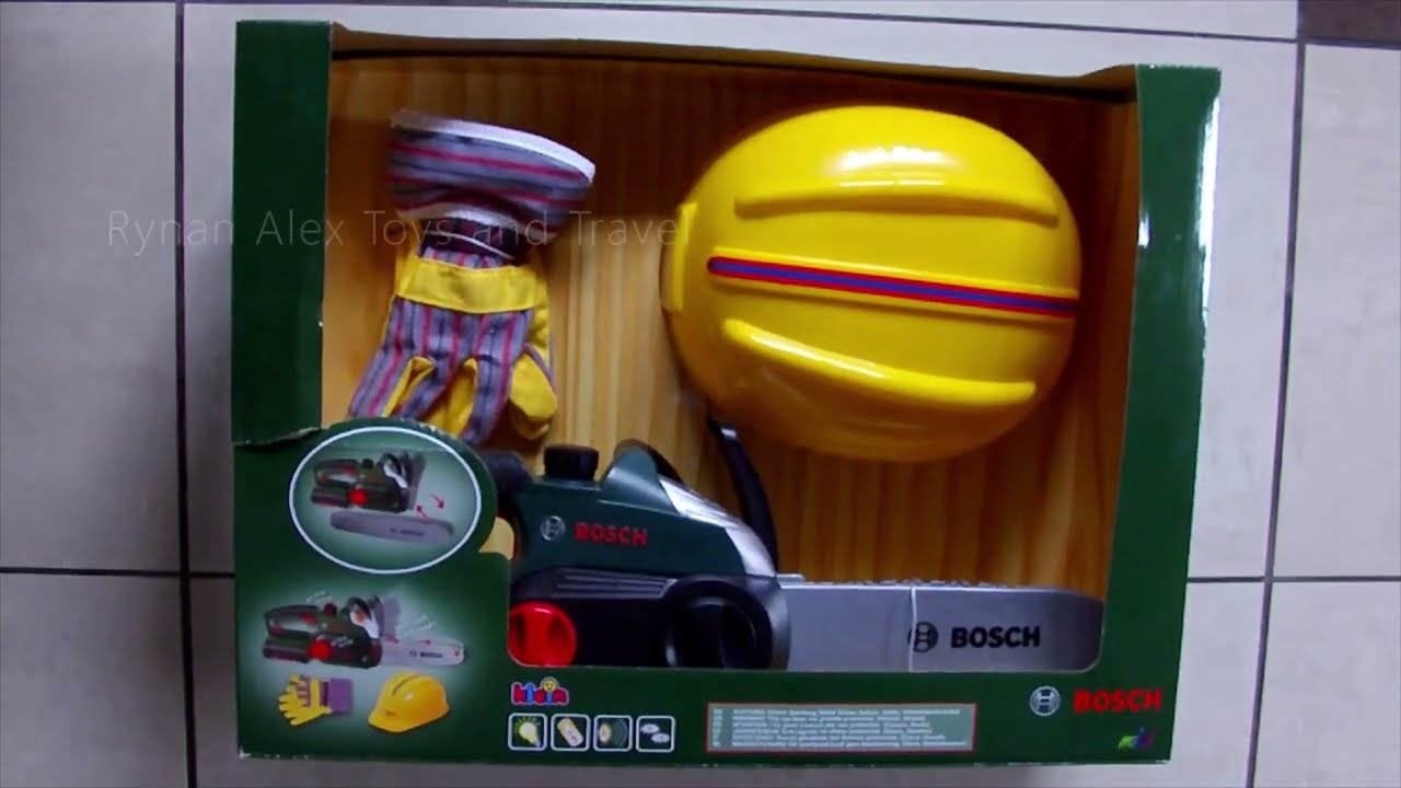 Theo Klein Bosch Set Toy with Chainsaw Light and Sound,Helmet and Work Gloves