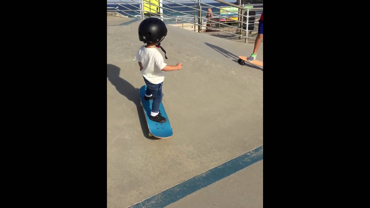 18 month old Xavier Vella skateboarding
