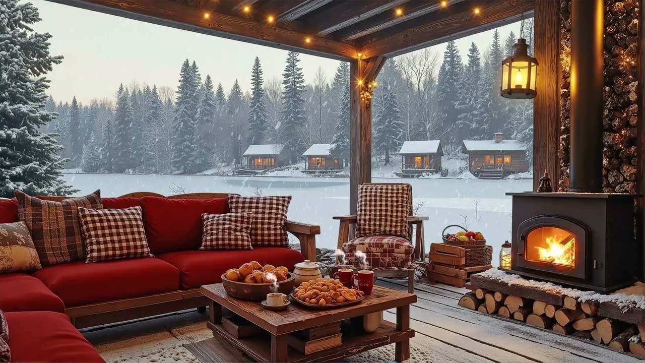 Warm Winter Porch Jazz 🔥 Snowy Forest View | Smooth Jazz Ambience for Cozy Evening Relax