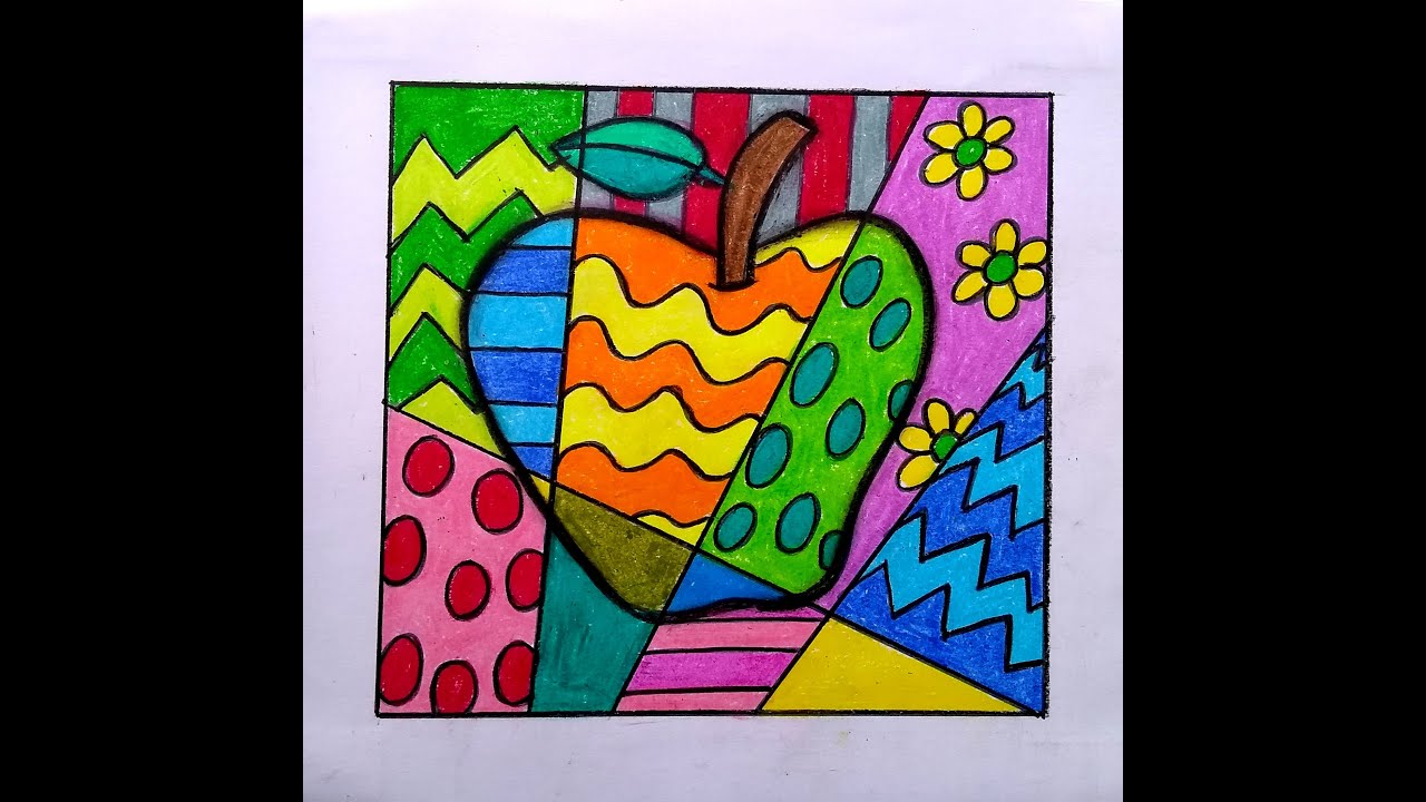 HOW TO DRAW APPLE POP ART PAINTING? 2D DESIGN DRAWING TUTORIAL