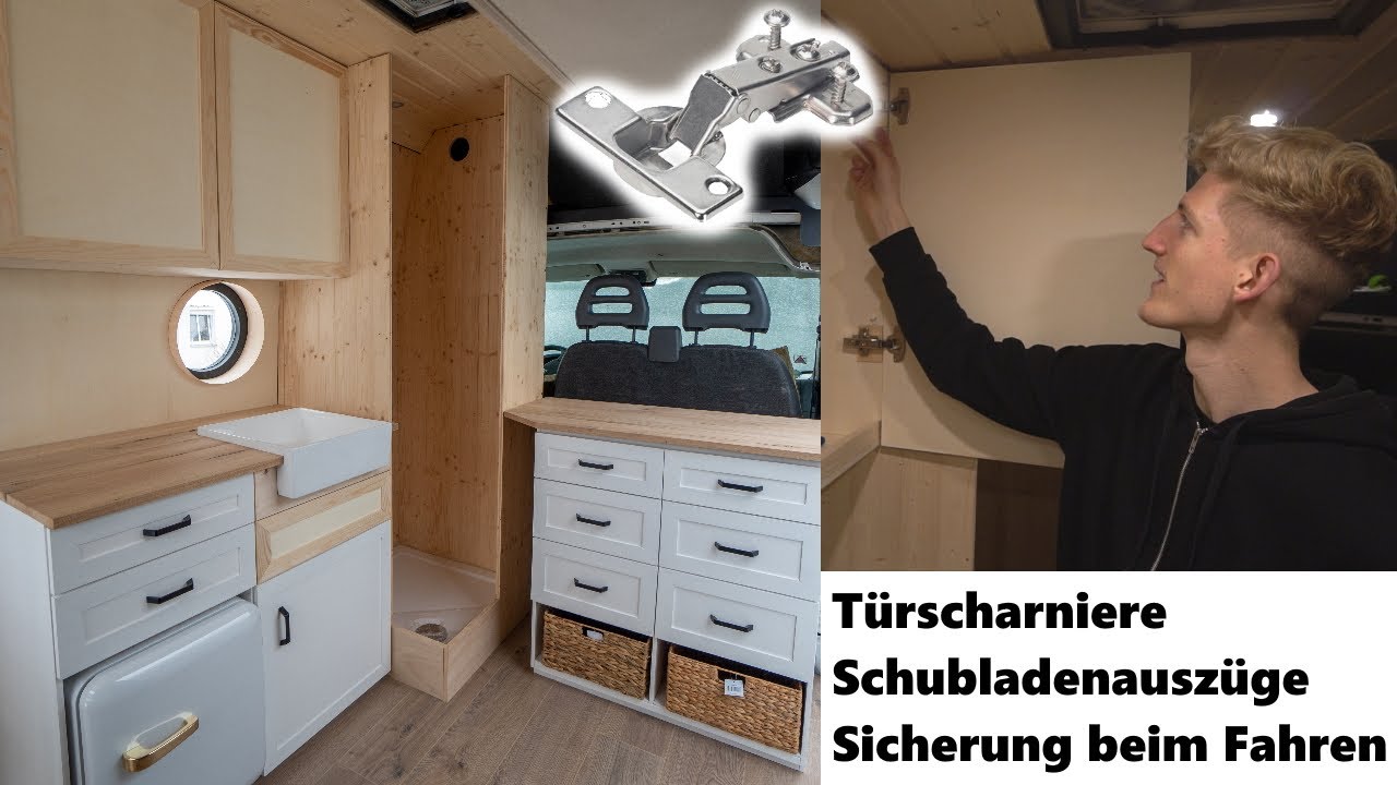 Türscharniere, Schubladen-Auszüge & Sicherung beim Fahren mit Magneten | DIY Camper Van Ausbau