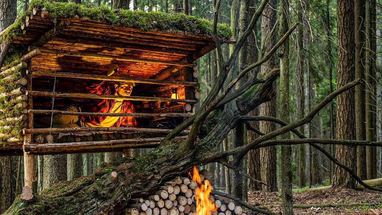 I Built 4 Incredible Survival Shelters Deep in the Forest. Start to Finish