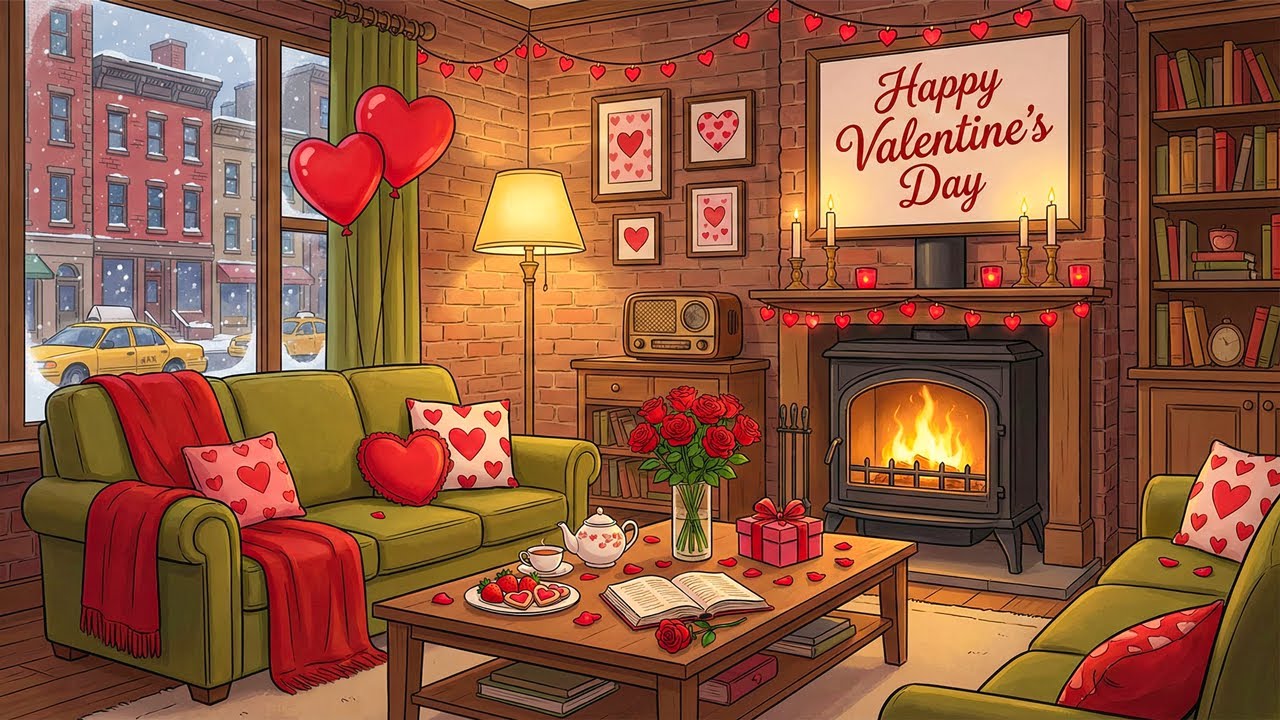 Romantic Valentine Snowfall in New York City with Vintage Oldies Playing in Another Room