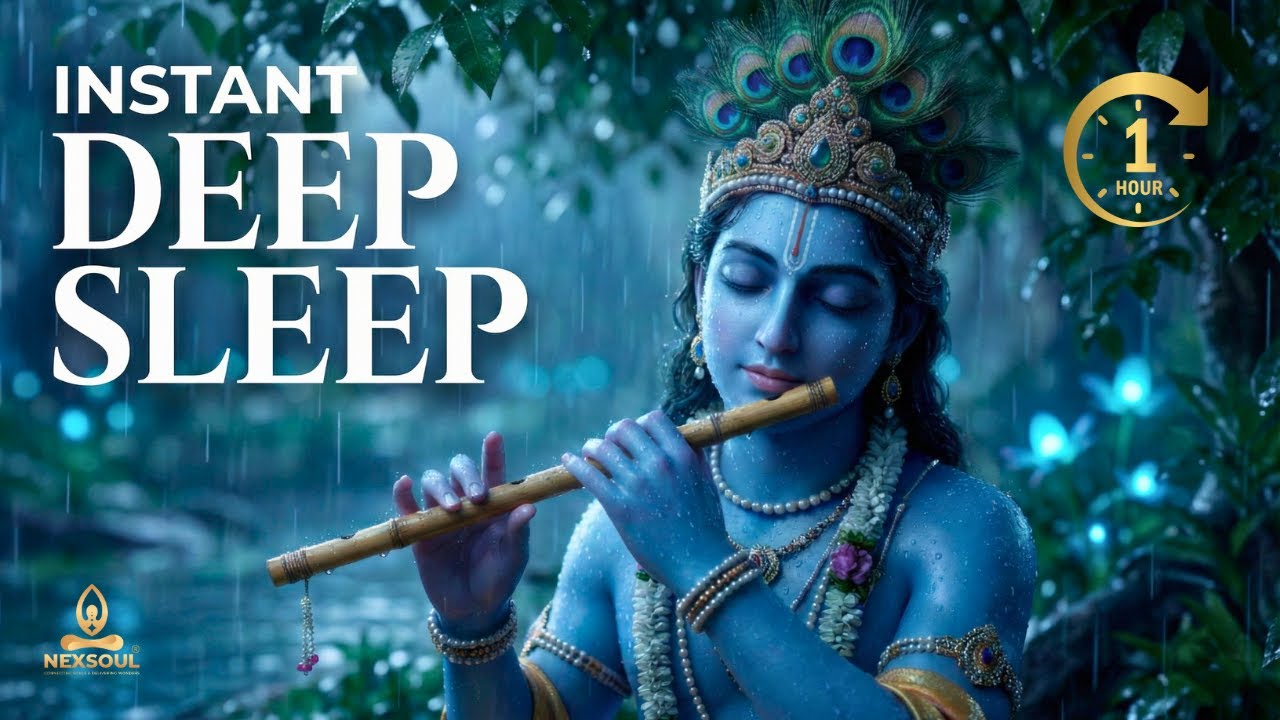 FALL INTO SLEEP INSTANTLY - Krishna Flute + Rain Sounds | 1 Hour, No Ads, Insomnia Relief