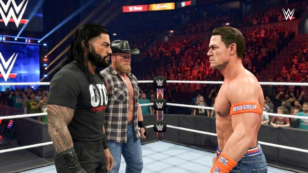Roman Reigns Vs Brock Lesnar Vs John Cena WWE 2K25